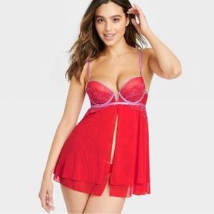 Auden red lingerie baby doll 2 piece set size small